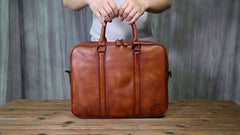 Vintage Leather Mens Briefcase Handbag Work Bag 15.6'' Laptop Briefcase Business Shoulder Bag for Men