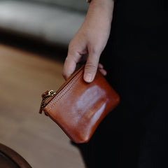 Cute Brown Leather Womens Zipper Wallet Classic Small Card Coin Wallet For Women