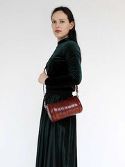Womens Brown Small Leather Barrel Crossbody Bag Vintage Barrel Shoulder Bag for Ladies