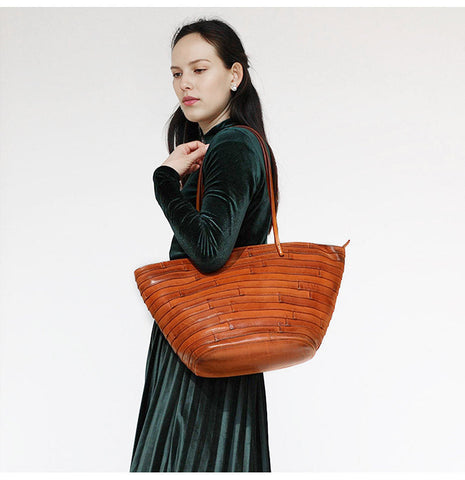 Womens Coffee Leather Bucket Tote Purse Vintage Tote Shopper Shoulder Bag for Ladies