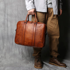 Vintage Leather Mens Briefcase Handbag Work Bag 15.6'' Laptop Briefcase Business Shoulder Bag for Men