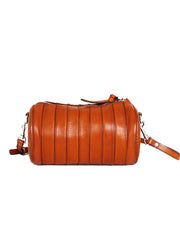 Womens Coffee Small Leather Barrel Crossbody Bag Vintage Barrel Shoulder Bags for Ladies