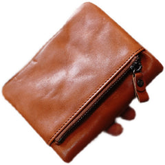 Cute Brown Leather Womens Billfold Wallet Classic Vertical Small Wallet For Women