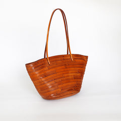 Womens Brown Leather Bucket Tote Purse Vintage Tote Shopper Shoulder Bag for Ladies