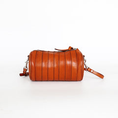 Womens Brown Small Leather Barrel Crossbody Bag Vintage Barrel Shoulder Bag for Ladies