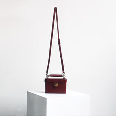 Handmade Womens Dark Brown Leather Cube Satchel Purse School Box Shoulder Bag for Ladies