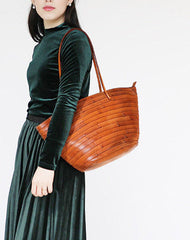 Womens Coffee Leather Bucket Tote Purse Vintage Tote Shopper Shoulder Bag for Ladies