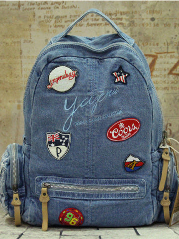 Denim Womens Backpack School Backpack With Stickers Vintage Denim Blue Backpack For Women