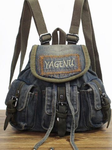 Vintage Denim Blue Womens Backpack School Backpack Blue Denim Laptop Backpacks For Womens