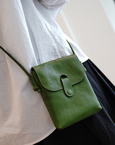 Classic Green Leather Small Phone Shoulder Bag Women Vertical Crossbody Bag for Women