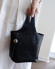 Vintage Brown Leather Small Bucket Handbag Women Handmade Small Barrel Bag for Women