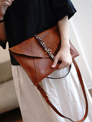 Brown Envelope Leather Shoulder Bag Large Clutch Women Crossbody Purse for Women