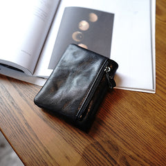 Cute Black Leather Womens Billfold Wallet Classic Vertical Small Wallet For Women