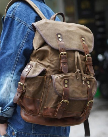 canvas and leather women's backpack Canvas And Leather Backpack Hiking Backpack for Women Waxed Canvas Backpack With Laptop Compartment