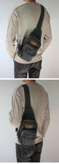 Vintage Black Denim Mens Sling Bag Chest Bag Denim Cool Sling Bag For Men
