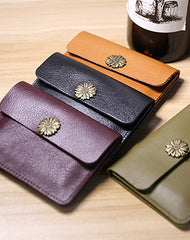 Cute Women Black Leather Mini Card Wallet Sunflower Coin Wallets Slim Change Wallets For Women