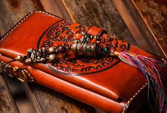 Handmade leather Tibet zipper biker wallet long wallet black leather men phone