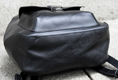 Genuine handmade Leather backpack bag shoulder bag black  women leather purse