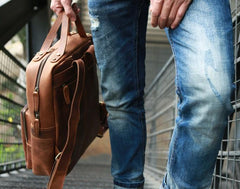 Cool Brown Mens Leather Backpack Travel Backpacks Laptop Backpack for men
