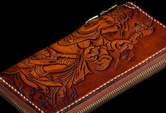 Handmade leather Ganesha biker wallet long wallet brown leather men phone