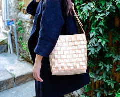 Vintage Leather Beige Braided Womens Crossbody Purse Shoulder Bag for Women