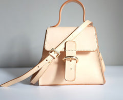 Handmade Beige Leather Box Womens Handbag Shoulder Bag Crossbody Purse for Women