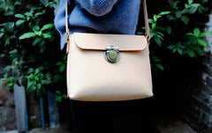 Handmade Leather Beige Womens Vintage Crossbody Purse Shoulder Bag for Women