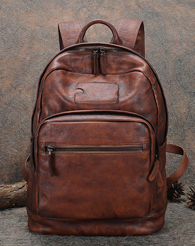 Best Brown Leather Rucksack Womens Vintage 16 inches Laptop Backpack Leather School Backpack Purse