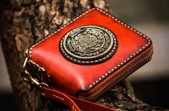 Handmade Leather Small Tibetan Tooled Mens billfold Wallets Cool Chain Wallet Biker Wallet for Men