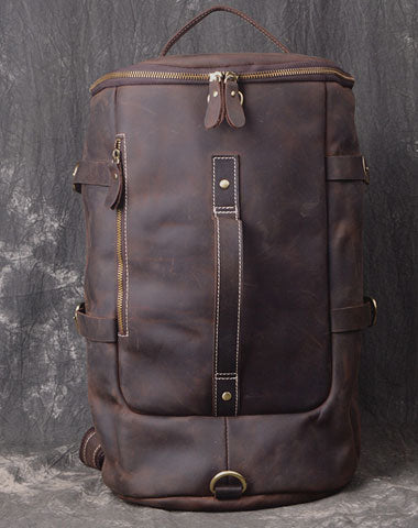 Cool Leather Mens Weekender Bag Vintage Coffee Leather Backpack for men