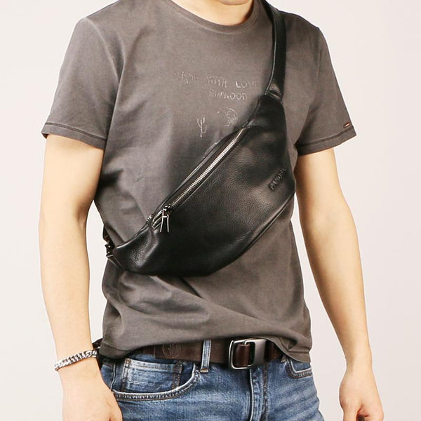 Black leather fanny pack mens store