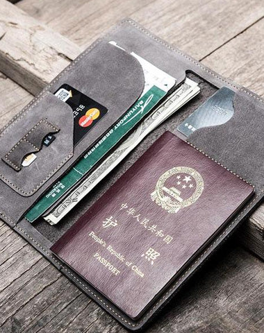 Leather Men Travel Wallet Passport Wallets Bifold Long Wallets for Men