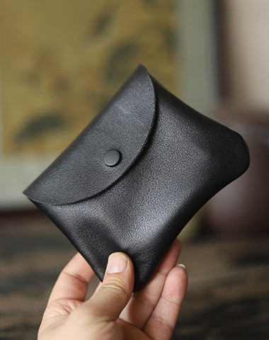 Cute Women Black Leather Card Holder Coin Purse Minimalist Coin Wallet For Women