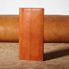 Genuine Leather Mens Cool Long Leather Wallet Slim Travel Passport Wallet for Men