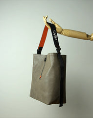 Large Womens Dark Gray Leather Shoulder Barrel Tote Bag Bucket Tote Handbag Purse Work Bag for Ladies