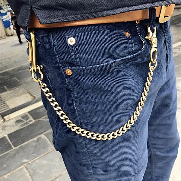 ZJ Cool Men's Brass Pants Chain Gold Punk Fashion Gold Wallet Chains for Men Gold / A