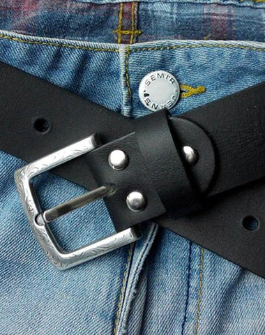 Black Handmade Leather Mens Belt Leather Belt for Men