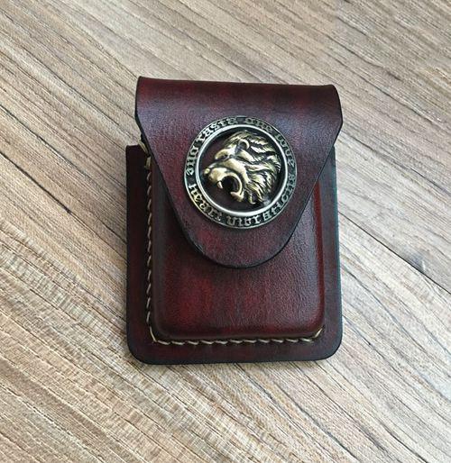 Coffee Lion Leather Classic Zippo Lighter Case Handmade Zippo Lighter Pouch with Belt Clip For Men