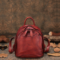Classic Red Leather Small Rucksack Womens Compact Leather Backpack Ladies Backpack Purse