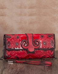 Vintage Sunflowers Red Leather Wristlet Wallet Womens Floral Shoulder Wallet Purse Zip Crossbody Purse Chain Shoulder Bag for Women