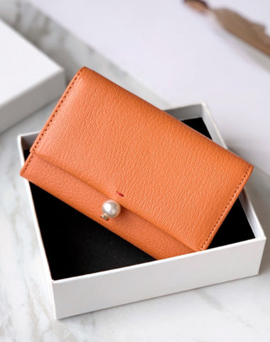 Cute Women Orange Sheepskin Small Wallet Card Wallet Coin Change Wallet For Women