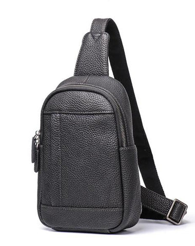 Trendy Black Leather Men's Sling Bag Chest Bag Brown Sling Crossbody Bag One Shoulder Backpack For Men