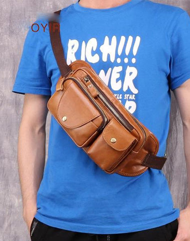 Vintage Brown Leather Men's Fanny Pack Hip Pack Chest Bag Sling Crossbody Bag For Men