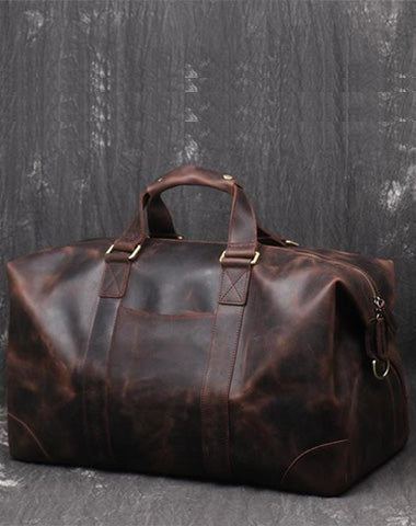 Vintage Large Leather Men's Travel Bag Overnight Bag Weekender Bag For Men