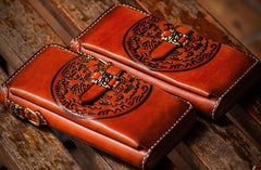 Handmade Leather Mens Tibetan Chain Biker Wallets Cool Leather Clutch Wallet Long Wallets for Men