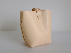 Handmade Leather Beige Womens Wristlet Purse Bucket Purse Barrel Shoulder Bags for Women