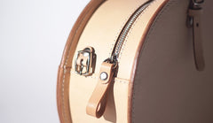 Handmade Womens Beige Leather Circle Handbag Round Purse Crossbody Bag for Women