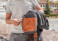 Cool Gray Canvas Leather Mens Sling Bag Chest Bag One Shoulder Pack for men
