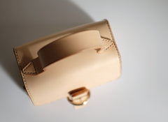Handmade Beige Leather Box Womens Handbag Shoulder Bag Crossbody Purse for Women