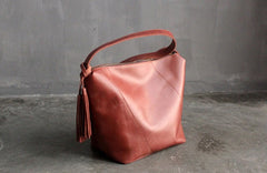 Vintage LEATHER WOMEN Bucket Bag SHOULDER BAG Purse with Tassel FOR WOMEN